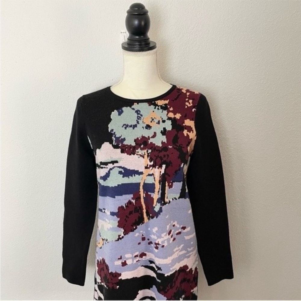 NWOT Anthropologie Maeve Scenic Black Mini Long Sleeve Sweater Knit Dress XS - Picture 7 of 13